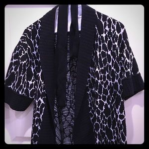 Black and white sweater with wrap belt